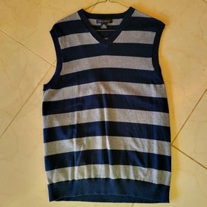 Banana Republic Navy and Gray Striped V-Neck Sweater Vest